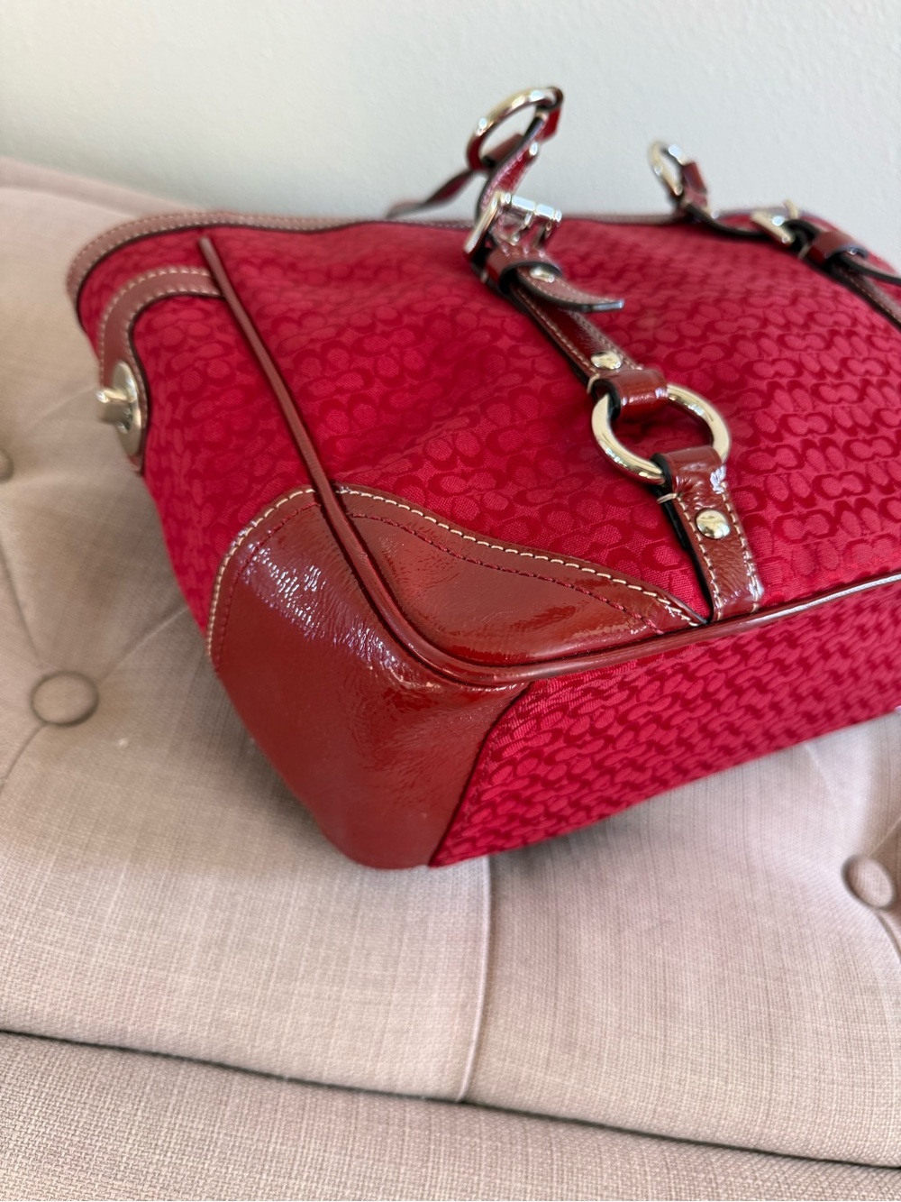 Y2K Authentic Coach Crimson Red Signature Small C Tote - Picture 7 of 12